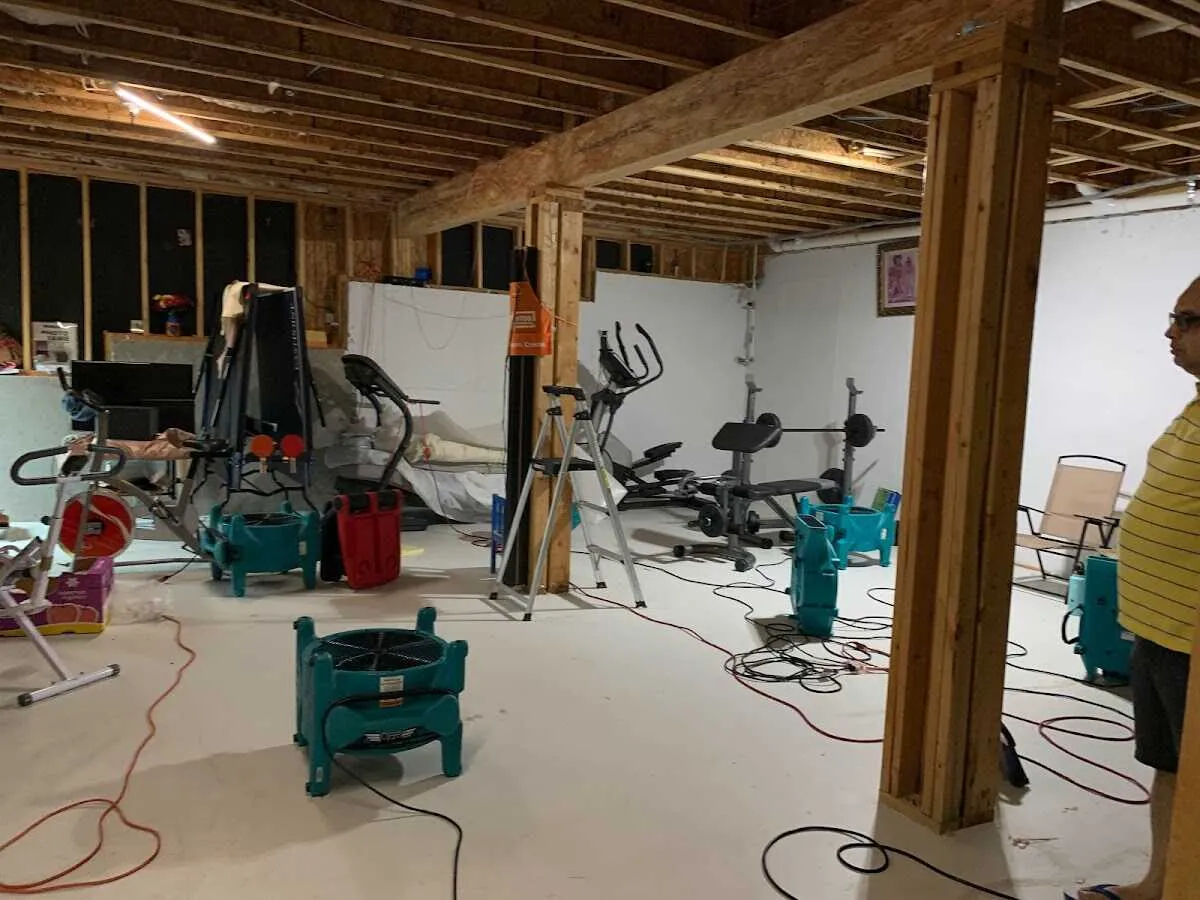 Basement drying equipment setup for Contents Cleaning & Restoration in Moultonborough